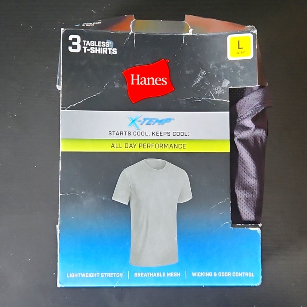 Hanes X-Temp Breathable Mesh Tagless T-Shirts Men's Size Large Black Gray 3 Pack